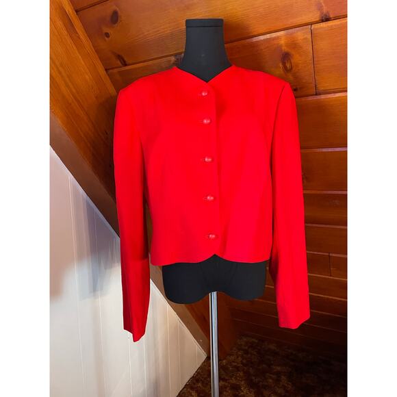 Vintage Pendleton Virgin Wool Bright Red Crop Blazer sz 14 - Picture 1 of 9